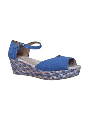 TOMS Blue Suede Wedge Sandals Size 11 Espadrille Ankle Strap